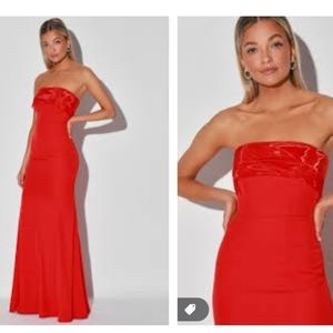Brilliantly Bold Red Strapless Mermaid Maxi Dress